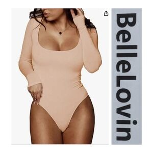 BelleLovin Nude Long Sleeve Round Neck Bodysuit Size Large